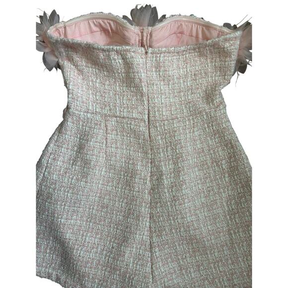 Akira Metallic Stitching Feminine Strapless Pearls Pretty In Pink Tweed Romper M - Picture 9 of 13